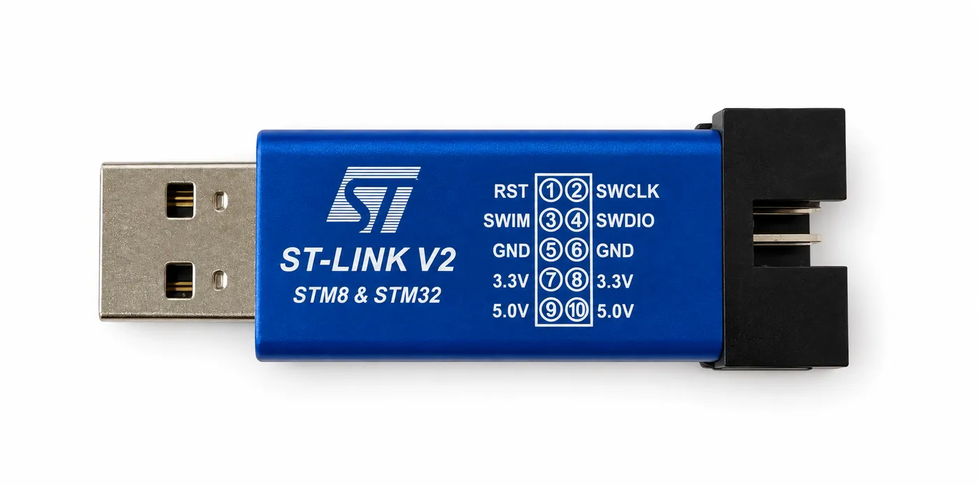 ST-LINK/V2 外壳上印着 10 个针脚的定义